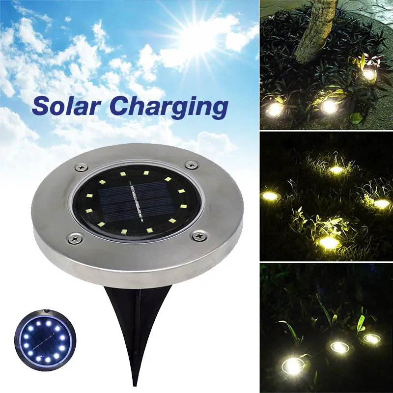 

Disk Lights Ground Lamp Street Outdoor 12 LED Solar Power Buried Light Walkway Lights Garden Decking Gutter Light-Controlled