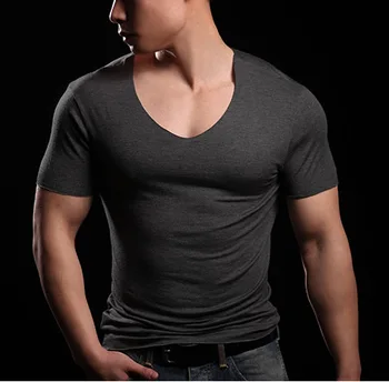 

New Soft Modal Cotton Men T Shirts V Neck Short Sleeve Casual Slim Fit Muscle man T Shirt Bodybuilding Tops Plus Size 6XL MQ246