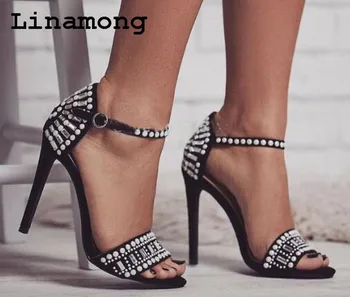 

High quality Summer New Style Women PU leather cover heel thin heel high heels Sandals with beaded decoration
