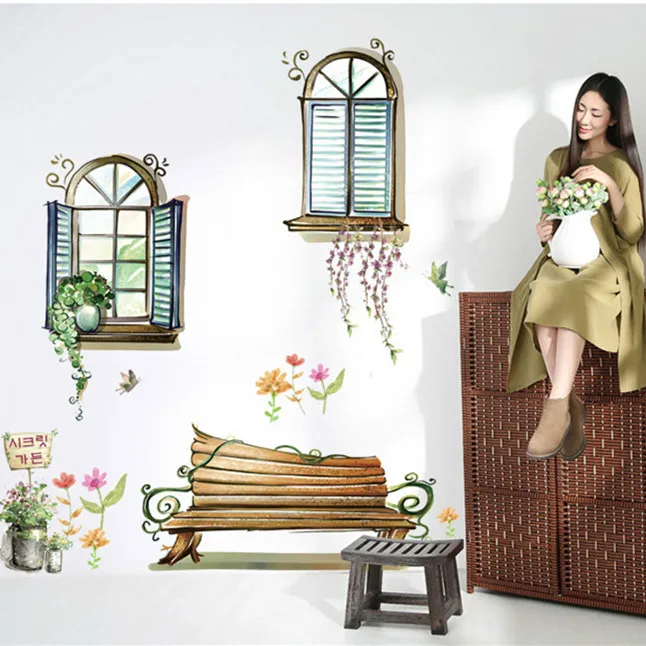 

Top Classic Window Chair Flowers Anime Wall Sticker Home Decor for Kids Room Decal Sticker Bedding Room