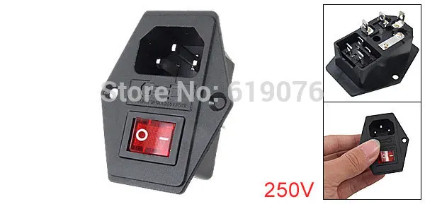 

3 Pin IEC320 C14 Inlet Module Plug Fuse Switch Male Power Socket 10A 250V red