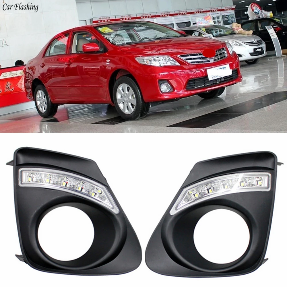 

Car flashing 1Pair DRL For Toyota Corolla 2011 2012 2013 Daytime Running Lights fog lamp cover with yellow signal 12V Daylight