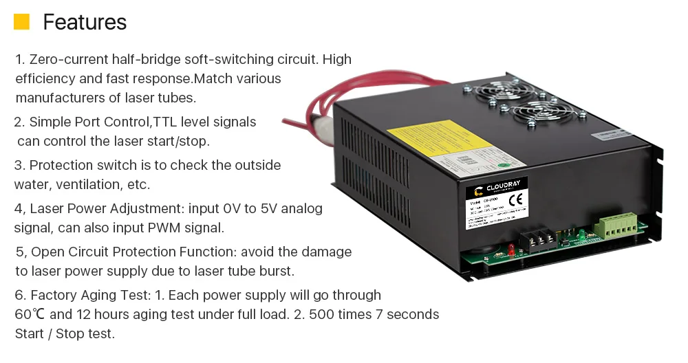 Cloudray 80-100 W CO2 лазерной Питание для CO2 лазерной гравировки, резки CR-U100 U серии