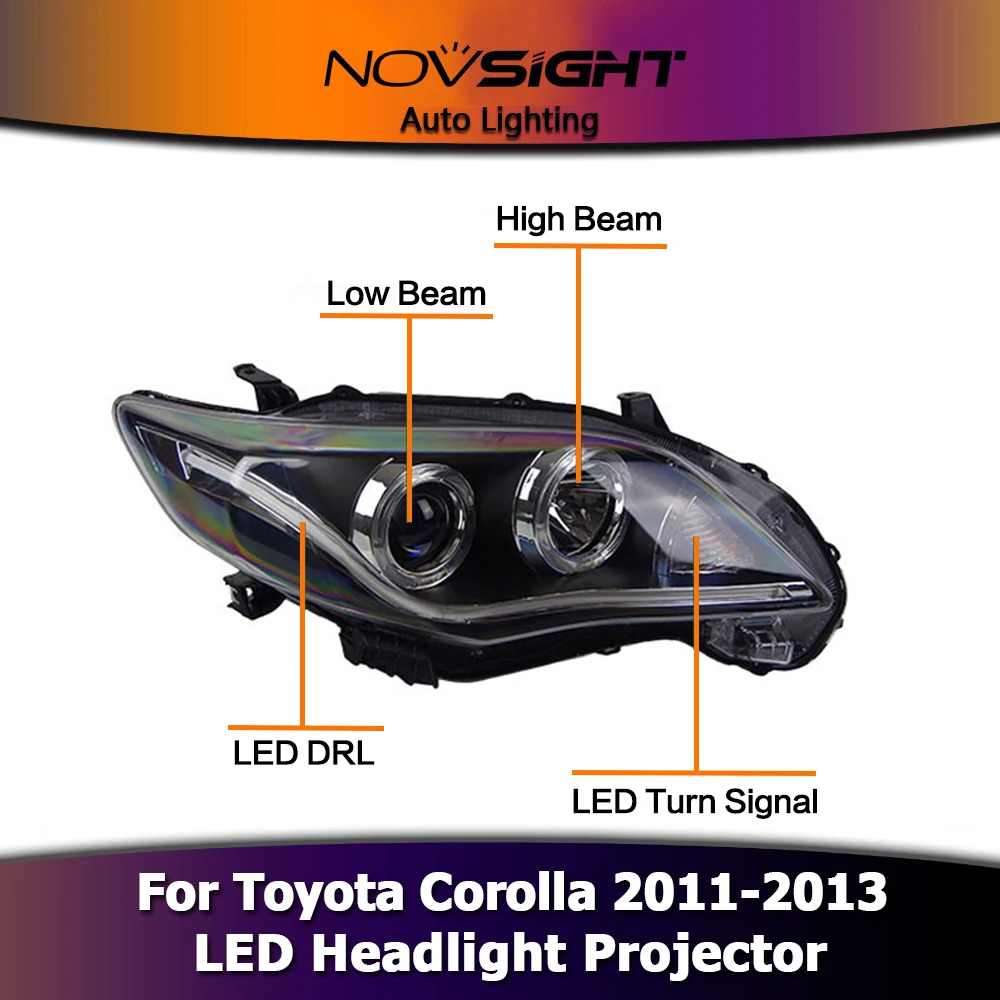 NOVSIGHT 2 шт. светодиодный фары 35 Вт H7 лампы 6000K 3400Lm в сборе проектор Ангел глаз DRL Противотуманные фары для Toyota Corolla 2011-2013