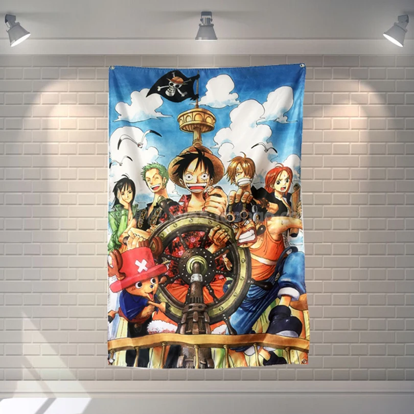 ONE PIECE Anime film Poster pergamene bandiera Bar caffè Hotel tema  decorazioni per la casa striscioni appesi arte panno impermeabile Decor -  AliExpress