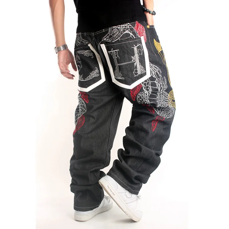 Aliexpress.com : Buy Mens Hip Hop Baggy Loose Black Jeans Denim Printed ...