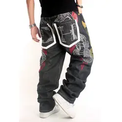 Для мужчин s Хип-Хоп Мешковатые Свободные черные джинсы деним джинсы с принтом скейтборд брюки Для мужчин уличных танцев Брюки с змея