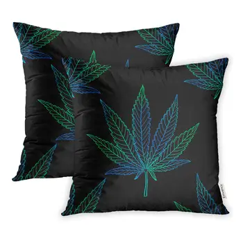 

Contour Blue and Green Leaf Dark Narcotic Hemp Over Black Pillow Case Two Sides Print Pillowcase