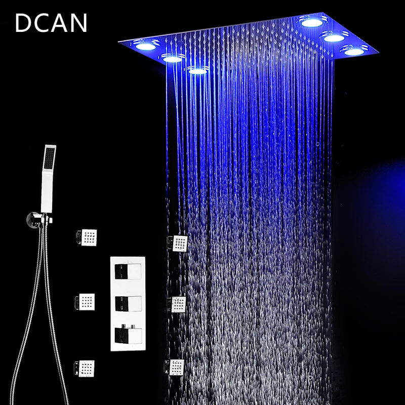 Met andere woorden huurder Ban DCAN Luxe Plafond Douche Set Thermostatische Mengkraan Badkamer Regendouche  6 Body Spray Afstandsbediening LED Verlichting|shower set|thermostatic  mixershower set thermostatic - AliExpress