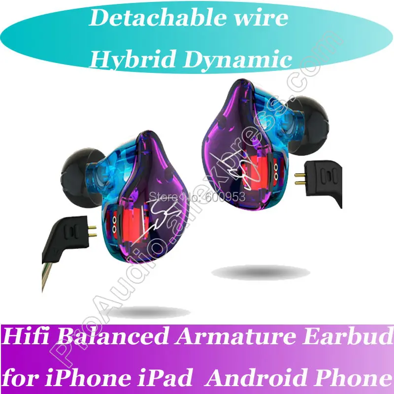 

Pro Music Sport In-ear earphone headphone Earbud with Mic Detachable Cable Balanced Armature Dynamic Hybrid for iPhone Phone