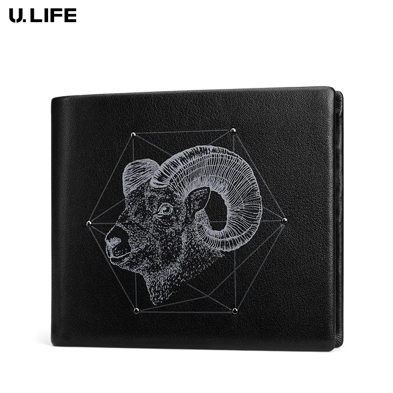 

High Quality Personalities Genuine Leather Man's Constellation Wallet Card holder Fashion Black Short Men Purse Cow Leather J50
