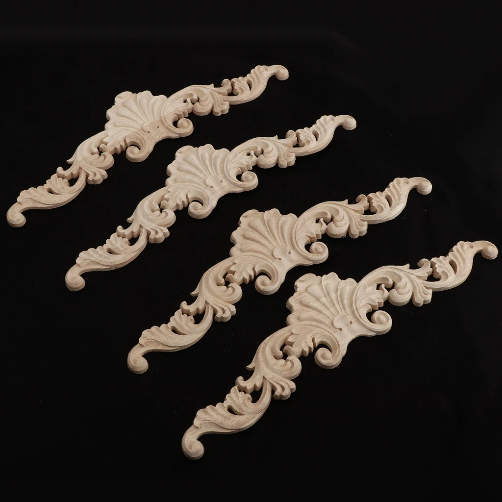 4Pcs Unpainted Wood Carved Corner Frame Applique Furniture Moulding Art Decor Handcraft Ornament Unpainted	