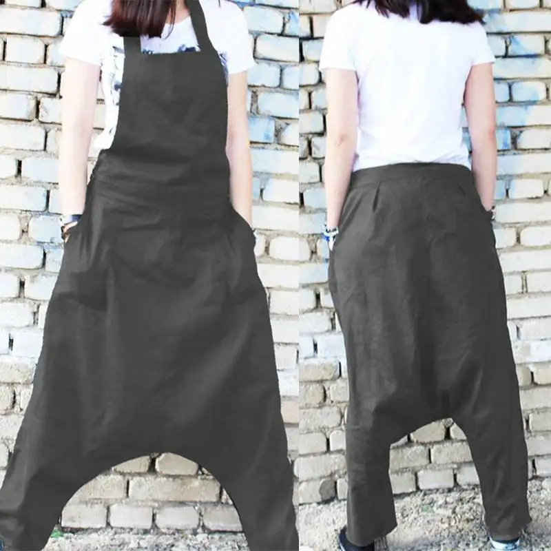

Long Women Jumpsuits Celmia Summer Halter Backless Harem Pants Casual Loose Drop-Crotch Romper Combinaison Plus Size Overall