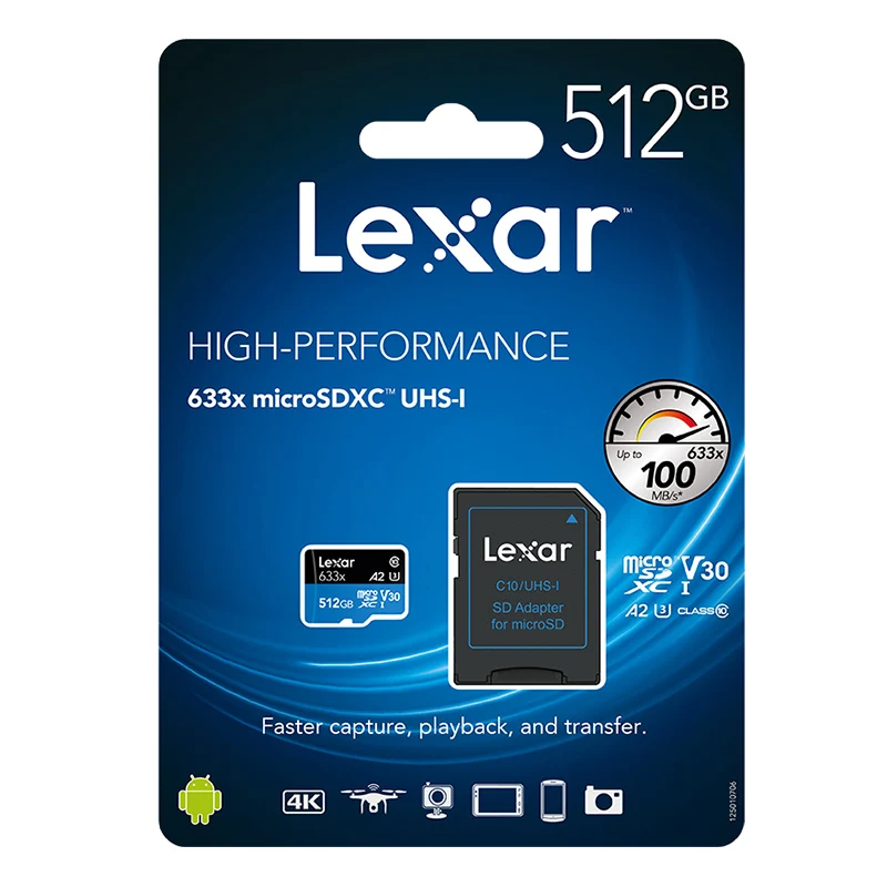 Lexar 633x95 MB/s Micro SD 256G 512G карты 32gb SDHC класс 10 64G 128G карта памяти SD адаптер для Gopro nintendo switch