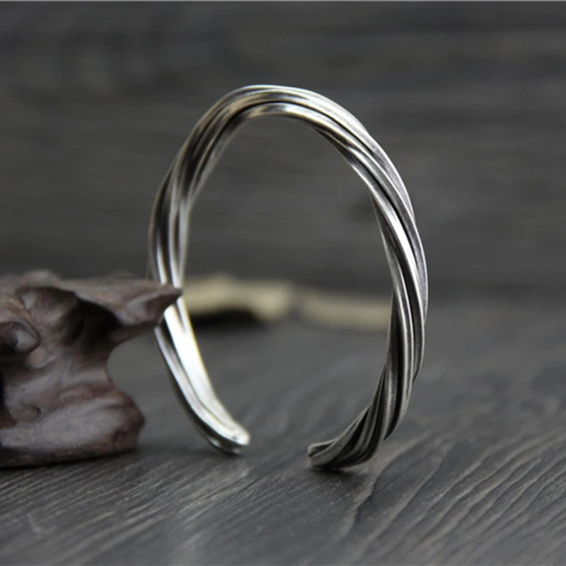 

999 Thai silver retro personality woven women bangle bracelet Jewelry High Quality Vintage Bracelet for men