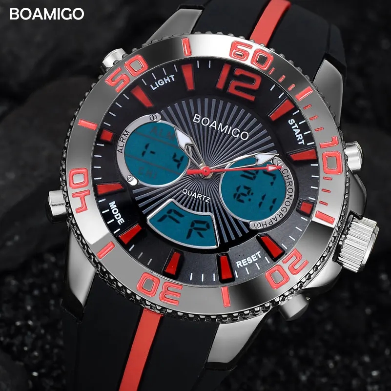 

BOAMIGO Brand Quartz Watch Men's Sports Watches Military Digital Watch Rubber Band Multifuction Waterproof Running Wristwatches