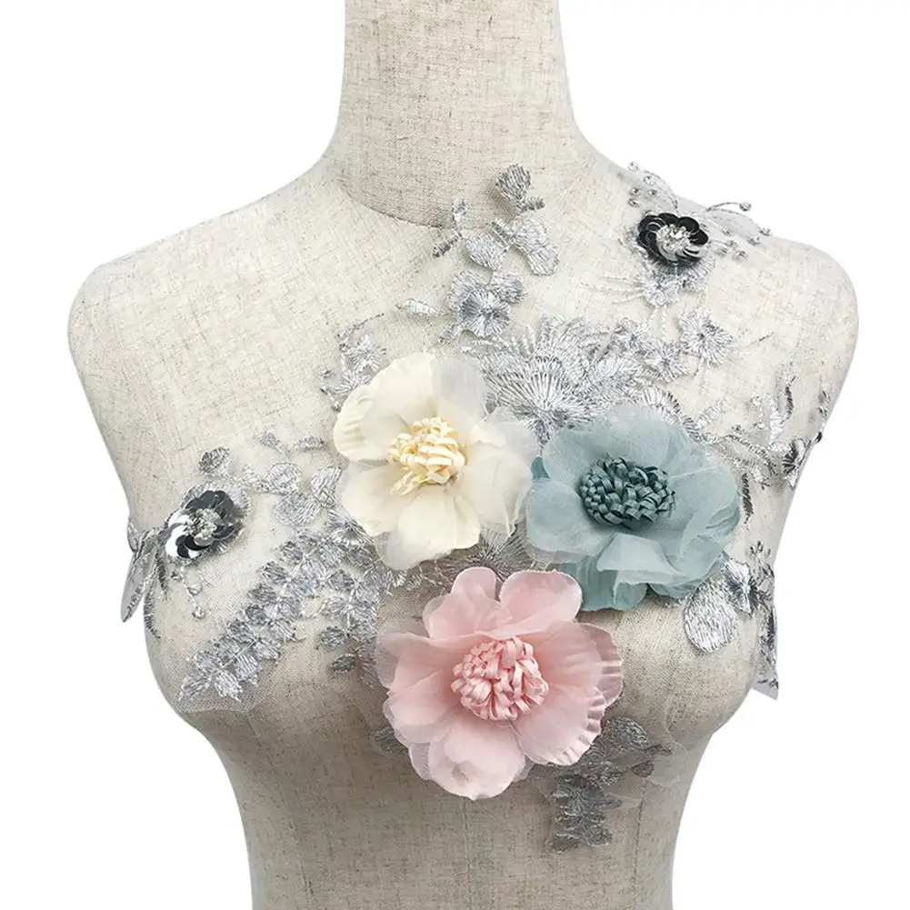

1 Pcs 3D Flower Applique Sequins Flower Lace Patch Bridal Wedding Dress Embossed Beading Embroidery Appliques Motif Sewing Craft