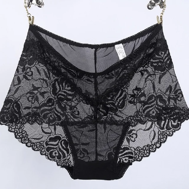 Large size high rise lace sexy mesh women underwear panties plump famale lingerie intimate
