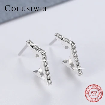 

Colusiwei Genuine 925 Sterling Silver Irregular Simple Design Clear CZ Sparking Stud Earrings for Women Fashion Silver Jewelry