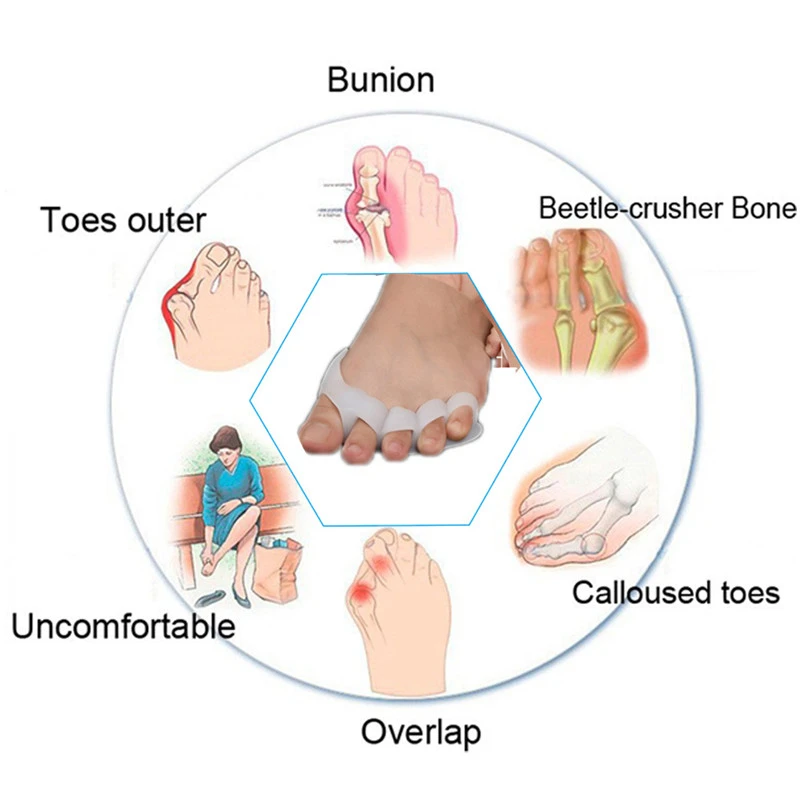 1 Pair Gel Silicone Bunion Corrector Toe Separators Straightener Spreader Foot Care Tool Hallux Valgus Pro Massager