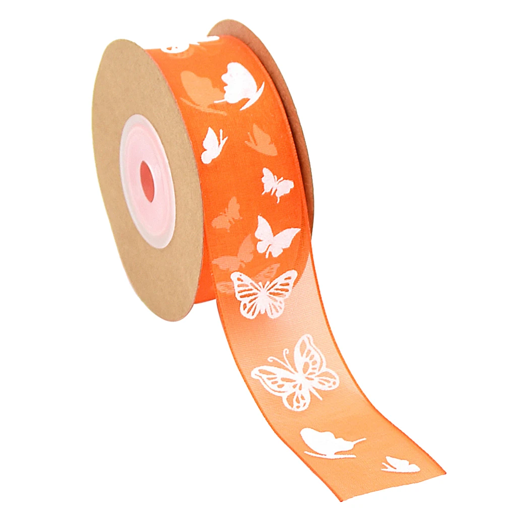 

4 Rolls 10 Meters Butterfly Printed Sheer Chiffon Ribbon Trim for Wedding Florist Gift Wrapping Decoration 25mm Wide