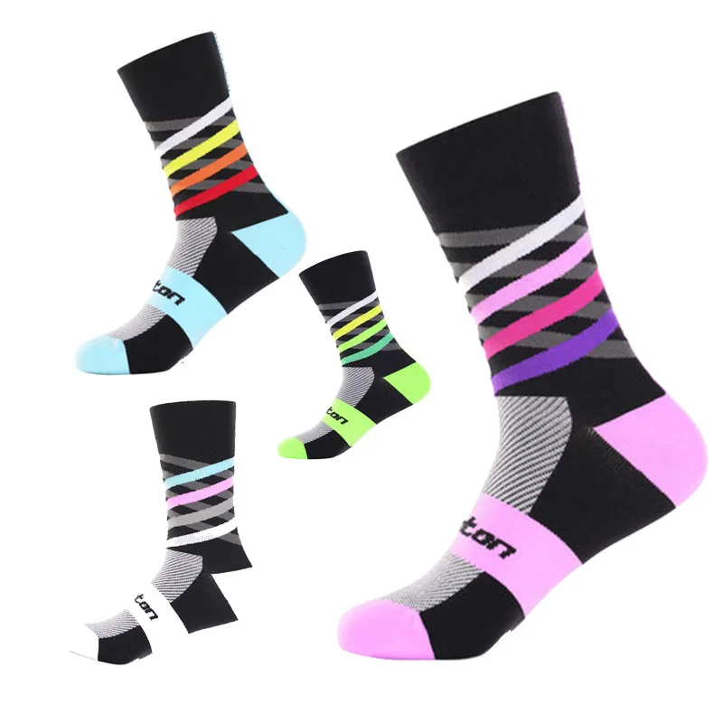 Colored Striped Socks Cycling Socks Men Sports Professional Breathable ...