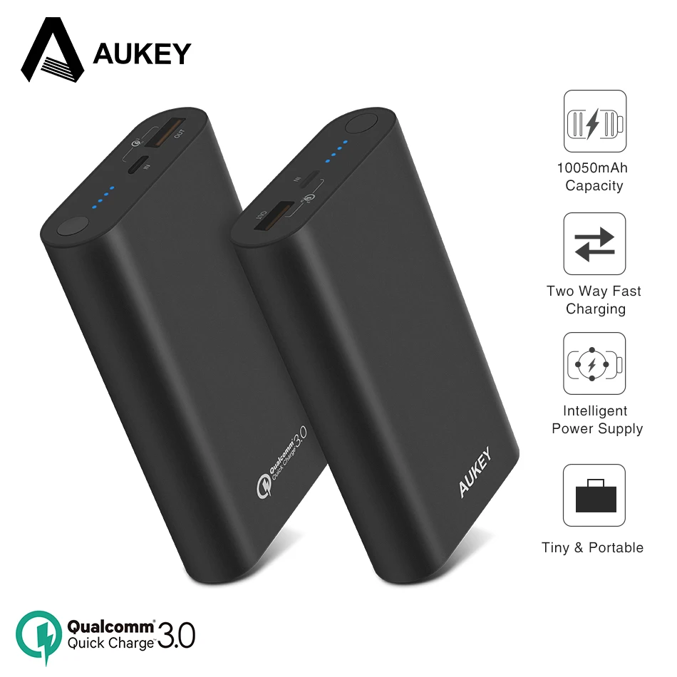 AUKEY Quick Charge 10050 power Bank 3 0 мАч внешний аккумулятор bank USB быстрое портативное зарядное