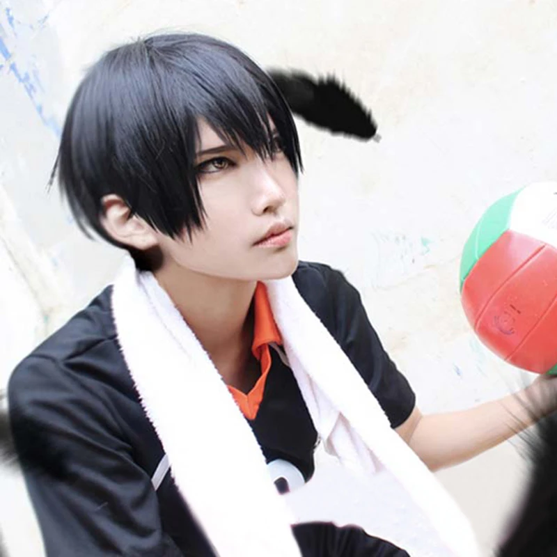 Haikyuu!! Tobio Kageyama High School Volleyball Club Kageyama Tobio Short Black Heat Resistant Hair Cosplay Costume Wig +Wig Cap