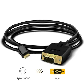 

250pcs 1.8M 6FT USB TYPE-C to VGA USB 3.1 Type C to VGA Cable For MacBook ChromeBook Huawei MateBook