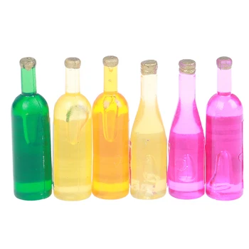 

6Pcs/set Multicolor Kitchen Drink Wine Juice Bottles toy 1:12 Dollhouse Miniature Furniture Toys