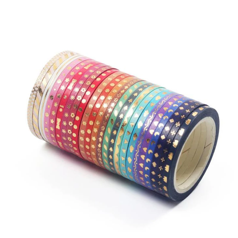 

24 Pcs/pack Kawaii Foiling Slim Colorful Washi Masking Tapes Set Paper Decorative DIY Scrapbooking Stationery Label Stickers