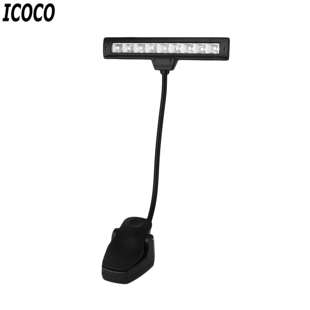 

ICOCO 1pcs Portable 9 LEDs 12V Clip Lamp Flexible Light Charging Music Book Table Lamp With Charging Plug 2017 New Arrival Sale