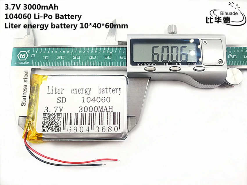 Литиевая батарея хорошего качества 3,7 V, 3000mAH 104060 полимерный литий-ионный/литий-ионный аккумулятор для планшетных ПК банк, gps, mp3, mp4