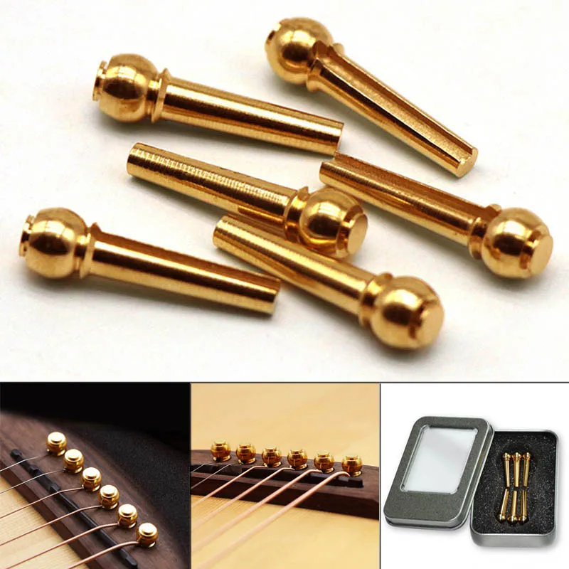 6 Pcs Copper Guitar Strings Pegs Folk Acoustic Guitar Bridge Pin String