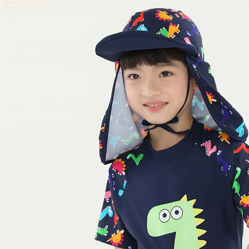 

Kids Baby Children Boy Girls Cartoon Breathable Sun Protection neck Hat Swim Cap Swimwear Cap For Baby Boys & Girls 30MA30