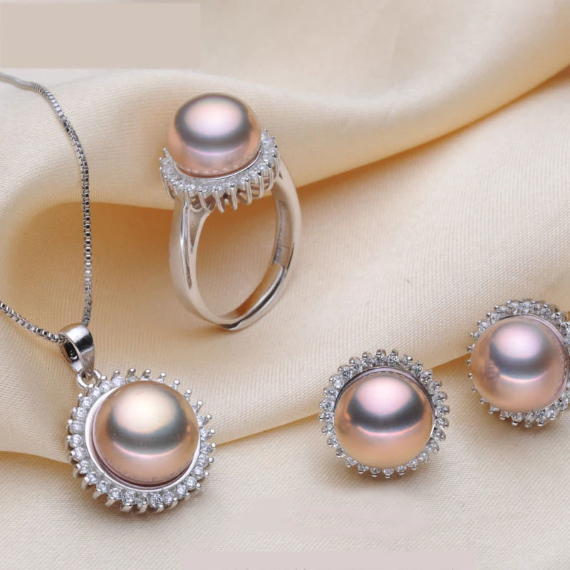 ZHIXI 2016 Elegant Natural pearl bridal jewelry sets real pearl pendant necklace earrings ring engagement