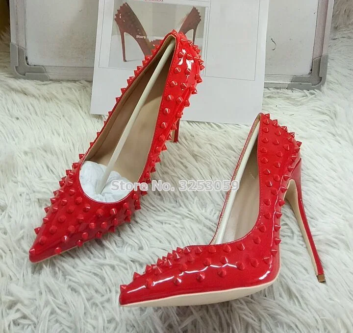 ALMUDENA Factory Real Photo Gold Heels Sequined Bling Bling Rivets Pointed Toe Shoes Red Pink Black Studded Wedding Shoes