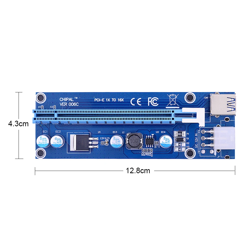 CHIPAL 100 шт. Райзер карта VER 006C PCI E PCIE 1x до 16x + 60 см USB 3 0 кабель/SATA к 6 контактному шнуру