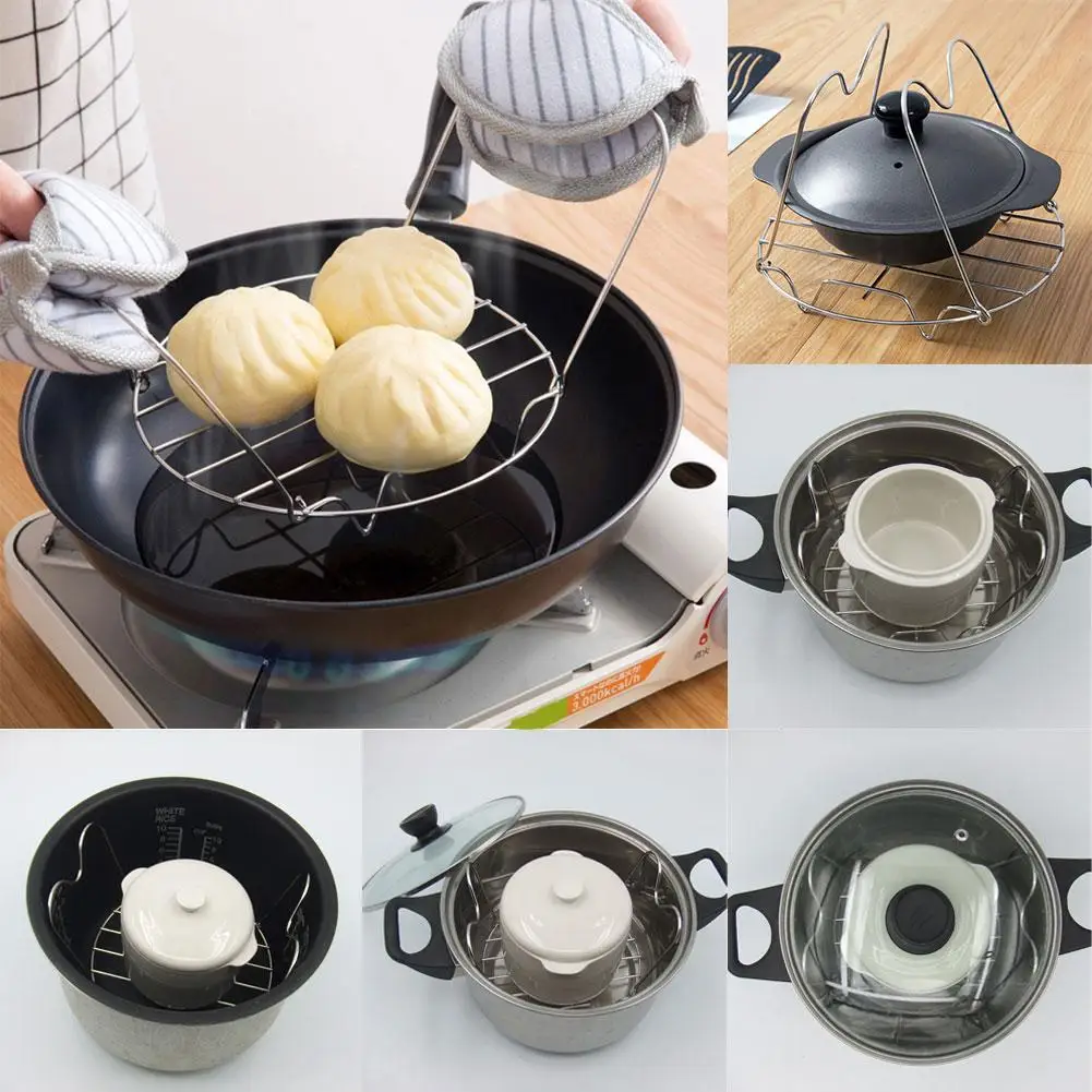 

Stainless Steel Round Pot Steamer Rack Stand with Handles Home Kitchen Cookware