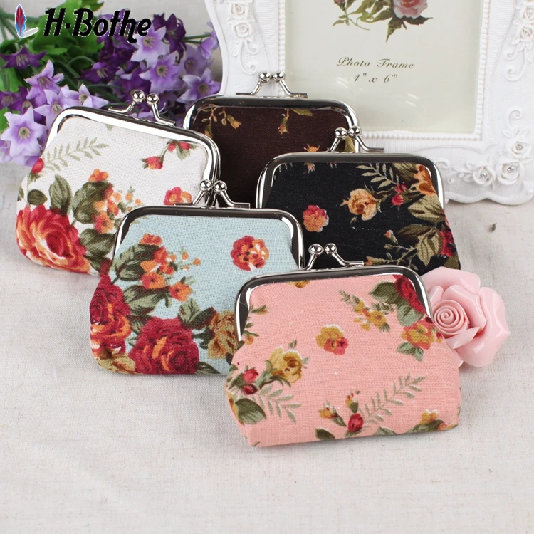 Nostalgia Big roses printing coin purses wallets,women change purse,zero wallet,hasp coin bag,Cotton Fabric key bag wholesale coin purses the movie aladdin and the magic lamp zero wallet metrosexual fashionista out coin purse bag lqb1046