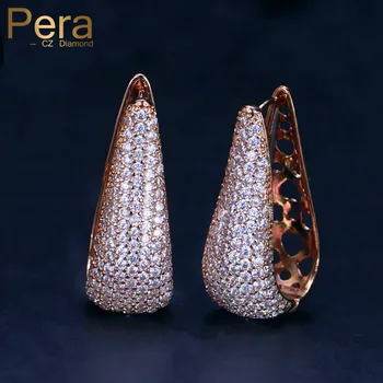 

Pera High Quality Full Micro Pave AAA Cubic Zirconia Elegant Rose Gold Color Women Long Big Hoop Earrings For Party Jewelry E049