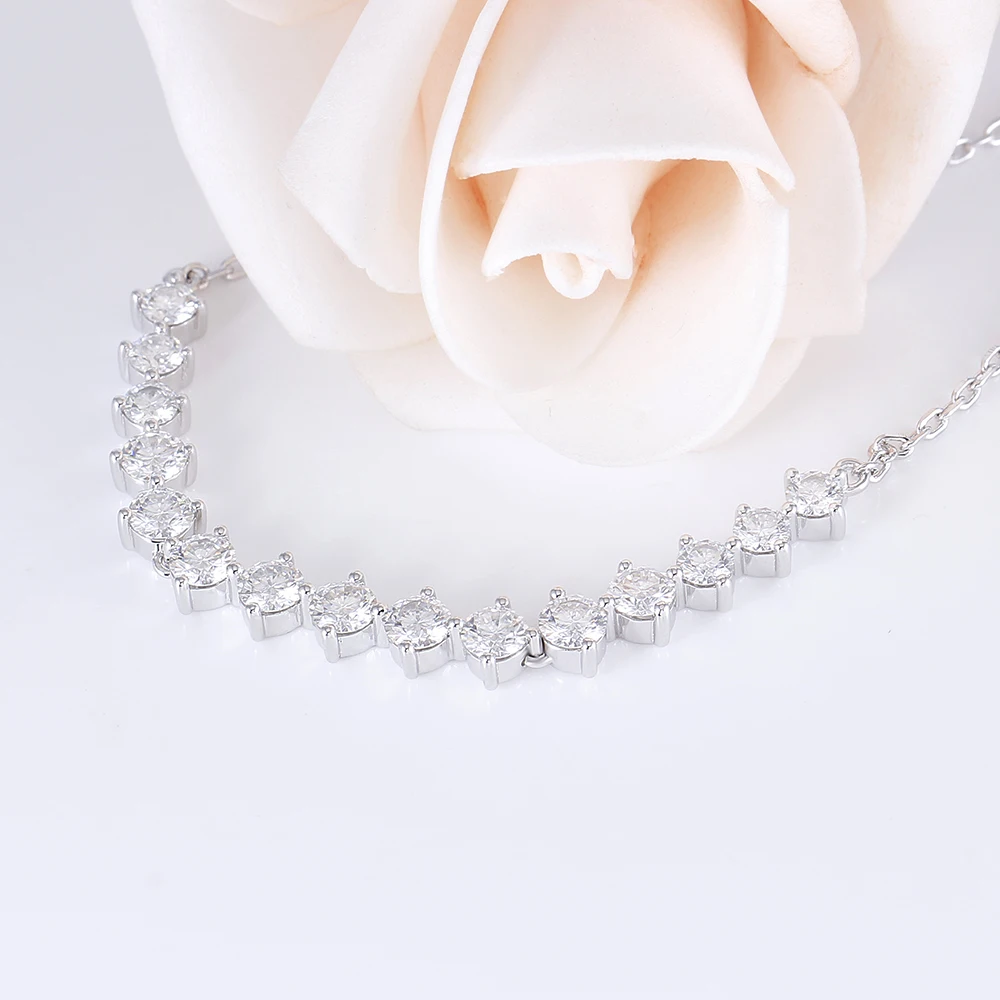 Elegant Sterling 925 Platinum Plated Silver 3ct 3.5mm-4mm-3.5mm H-I Color Moissanite Pendant Choker Necklace(4)