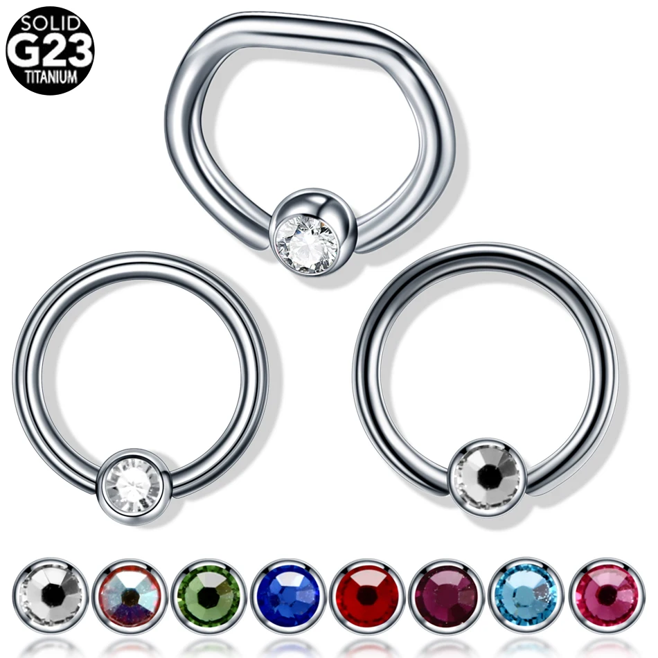 

1PC 16G Titanium Gem Ball Closure Captive Ring Hoop BCR Crystal Lip Nose Daith Helix Ear Tragus Septum Ring CBR Piercing Jewelry