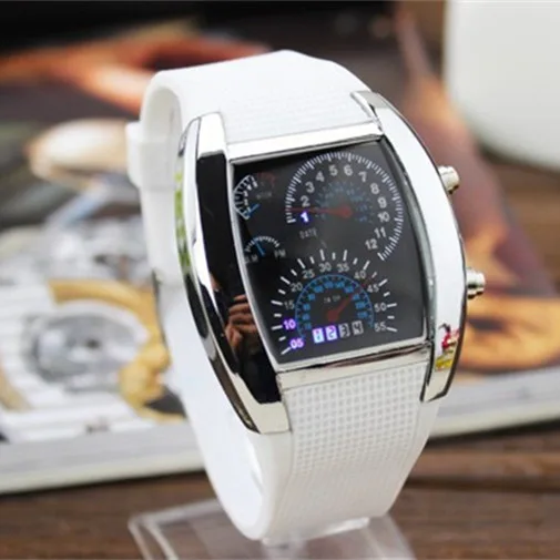 Светодиодный часы мужские модные горячая распродажа 7 цветов силиконовый измеритель циферблат спортивные цифровые Роскошные дизайнерские часы relogio masculino - Цвет: Белый