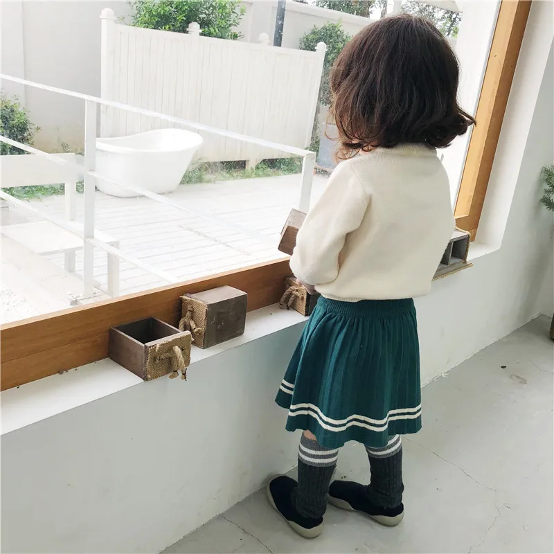 Autumn and Winter New Girls College Skirt Suits Little Kids Wind Wool Rabbit Sweaters Sets Toddler Baby Long Sleeve Clothes