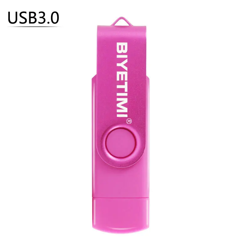 Biyetimi флеш-накопитель USB 3,0 OTG для телефона Android высокоскоростная карта памяти, Флеш накопитель 64 ГБ 32 ГБ 16 ГБ 8 ГБ USB флеш-накопитель из металла - Цвет: Розовый