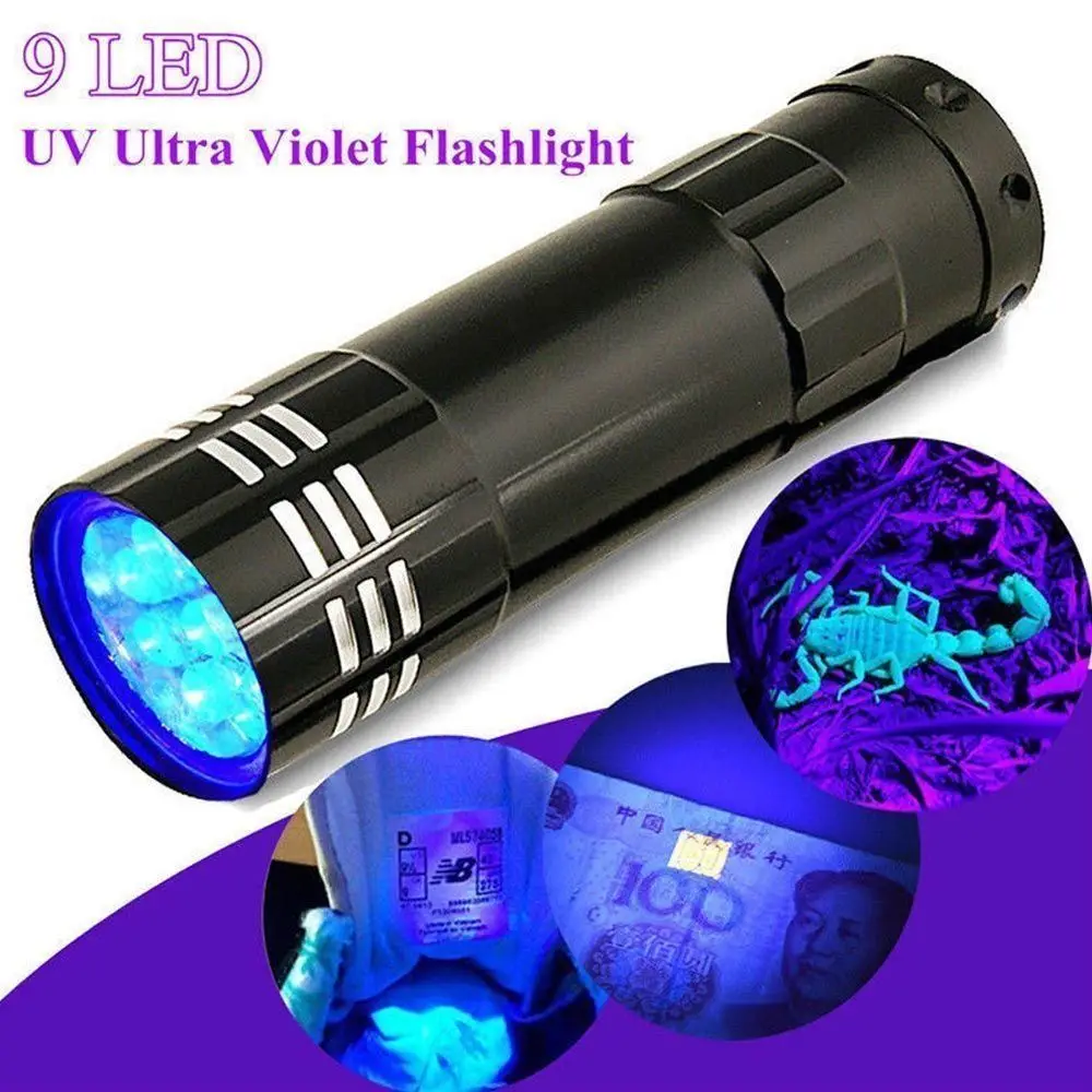 9 LED UV Ultra Violet Flashlight Torch Portable AAA Battery Money Checker UK 