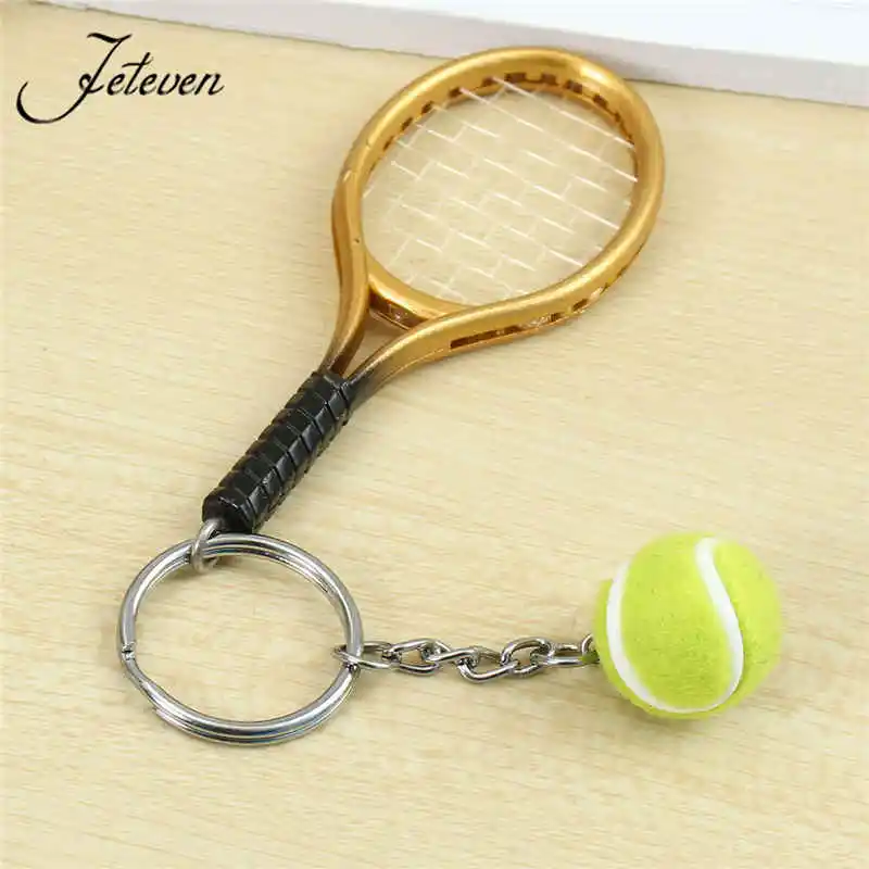 6 Colors Mini Tennis Racket Pendant Keychain Ring Cute Sport Key Chain