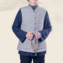 Унисекс серый/желтый зима теплая Шаолинь монашеские Костюмы кунг-фу одежда буддийской медитации жилет дзен пальто лежал Костюмы Одежда монахов