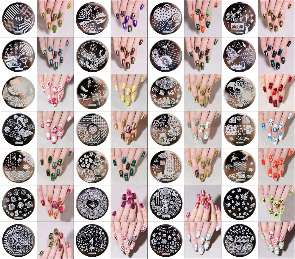 1 шт круглый трафарет для дизайна ногтей с животным узором, цветочный рисунок бабочки, штамповка для ногтей, пластины, шаблон для маникюра, инструменты для штампов 20-99